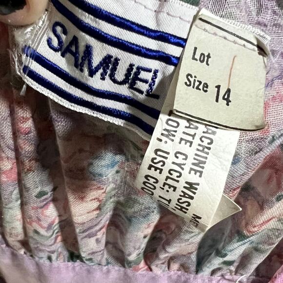 Vintage Samuel Blue Floral Off Shoulder Dress Size 14 Romantic Midi - Picture 7 of 10